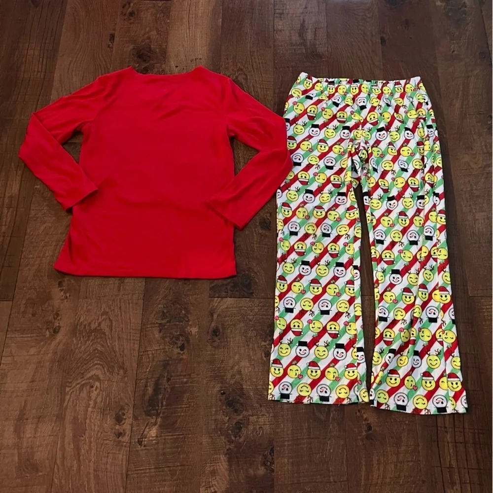Justice girls Christmas emoji snowman 2 two piece pajamas Sz 14 pants LS